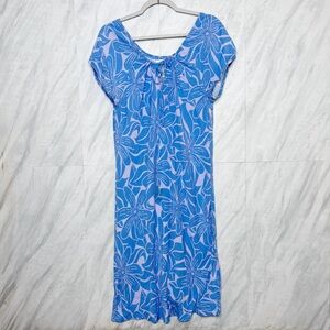 Leinaala Blue Floral Midi Dress Medium